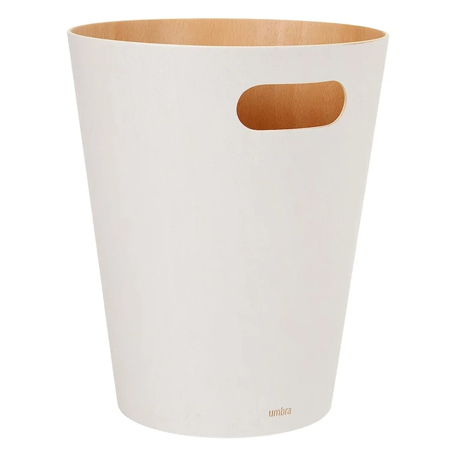 Umbra Woodrow 2 Gallon Modern Wooden Trash Can - WhiteNatural - Integrated Hand