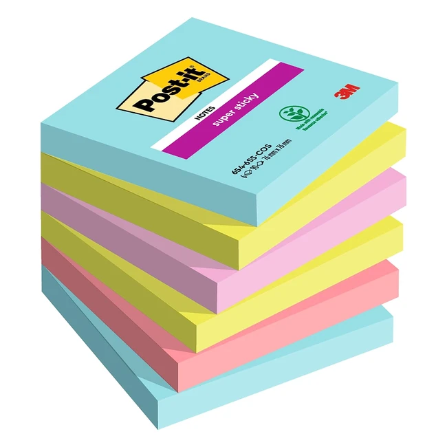 Post-it Super Sticky Notes Cosmic Colour Collection 76mm x 76mm - 90 Sheets/Pad - 6 Pads/Pack