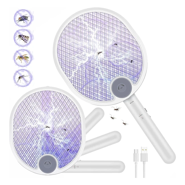 Raquette électrique insectes 3000V - Tapette moustique électrique pliable - USB rechargeable