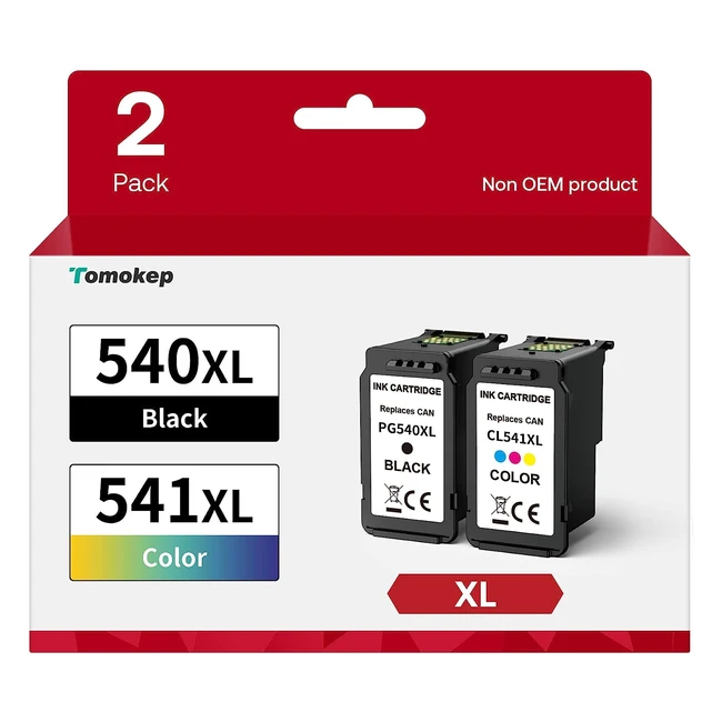 Tomokep Remanufactured 540XL 541XL Twin Pack Ink Cartridges for Canon PG540 CL541 - High Yield, Black & Tricolour