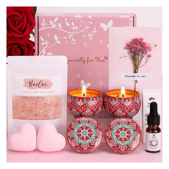 Rose Birthday Pamper Gifts Box for Women - Unique Self Care Package - Relaxation