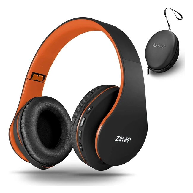 Zihnic Bluetooth Headphones Over-Ear Foldable Wireless and Wired Stereo Headset - Lightweight, Immersive Sound, Orange