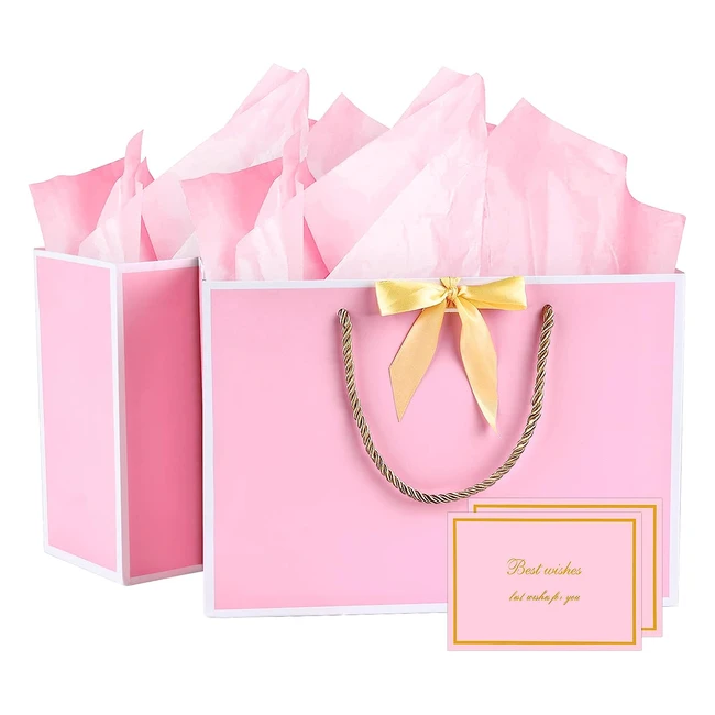 Medium Gift Bags with Tissue Papers and Cards - Perfect for Women and Girls - Pink/White