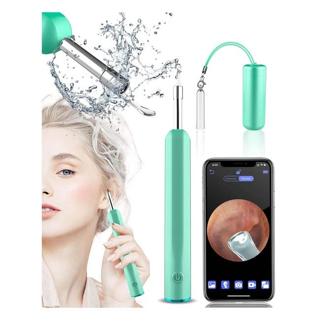 Otoscopeovifm HD 1080P Mini Endoscope WiFi 39mm - Nettoyage Oreille Portable Caméra d'Inspection Étanche pour Chien/Enfant avec 8 Cuillères - Convient pour iPhone/Android - Vert