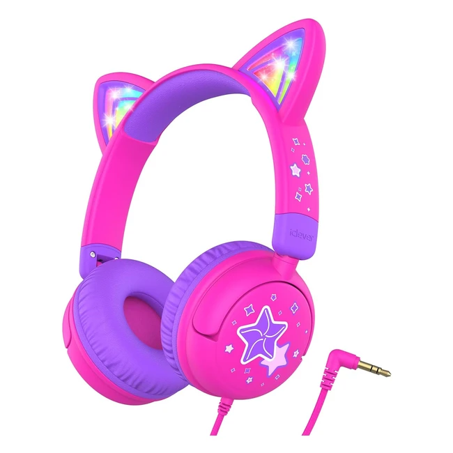 iClever Kids Headphones LED Light Up Cat Ear 85dBa Safe Volume Stereo Sound Toddler Headphones