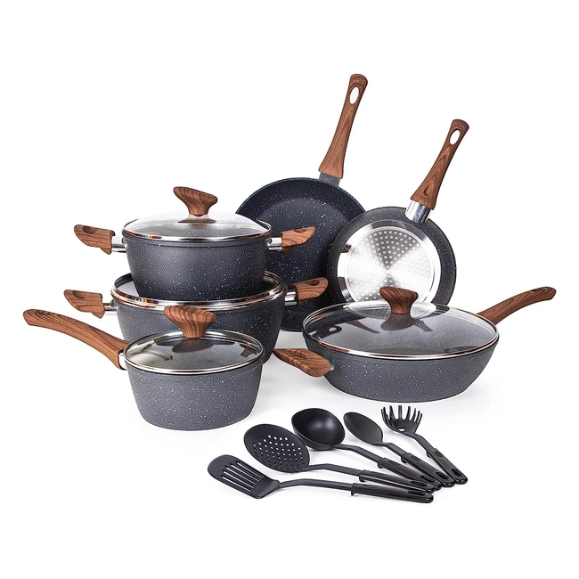 Nuovva Nonstick Pots and Pans Set - 15pcs Kitchen Cookware with Lids - Induction Hob - Healthy Cooking