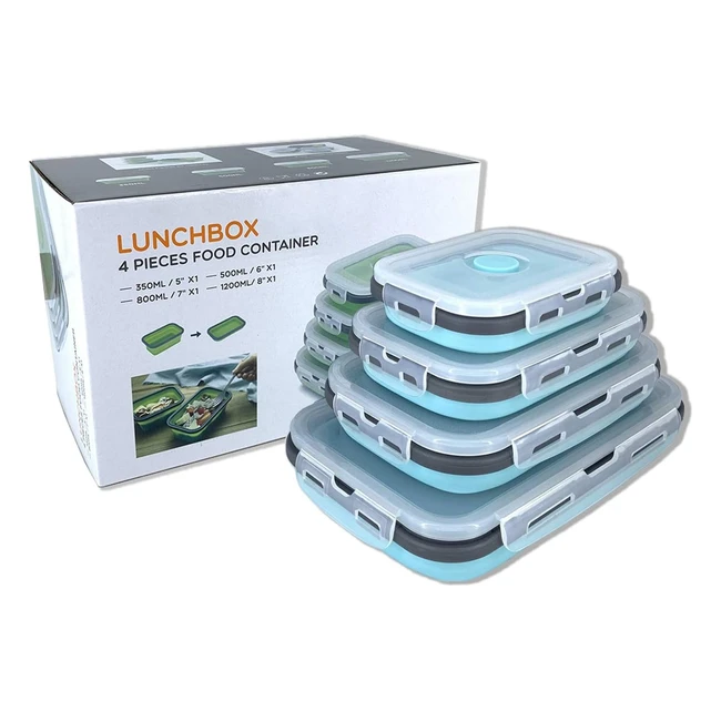 Collapsible Silicone Food Storage Container Set of 4 - BPA Free - Microwave, Dishwasher, Freezer Safe - Portable Lunch Box