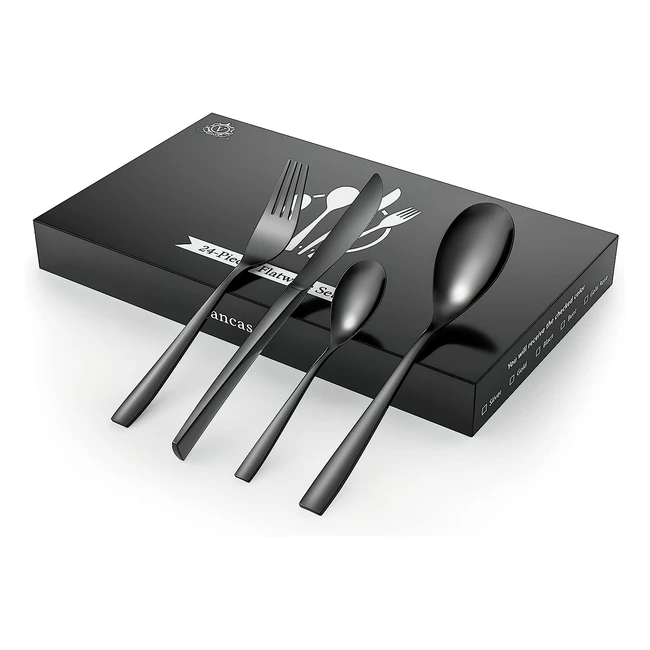 Vancasso Cubiertos Negros 24 Piezas - Juego de Cubiertos de Acero Inoxidable para 6 Personas