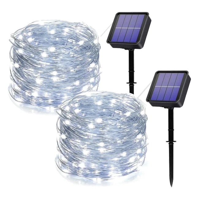 Lot de 2 Guirlandes Lumineuses Extérieur Solaire 2x14m 120 LED - Décoration Lumière Jardin Cour Maison - Étanche 8 Modes - Nol Mariage Fête