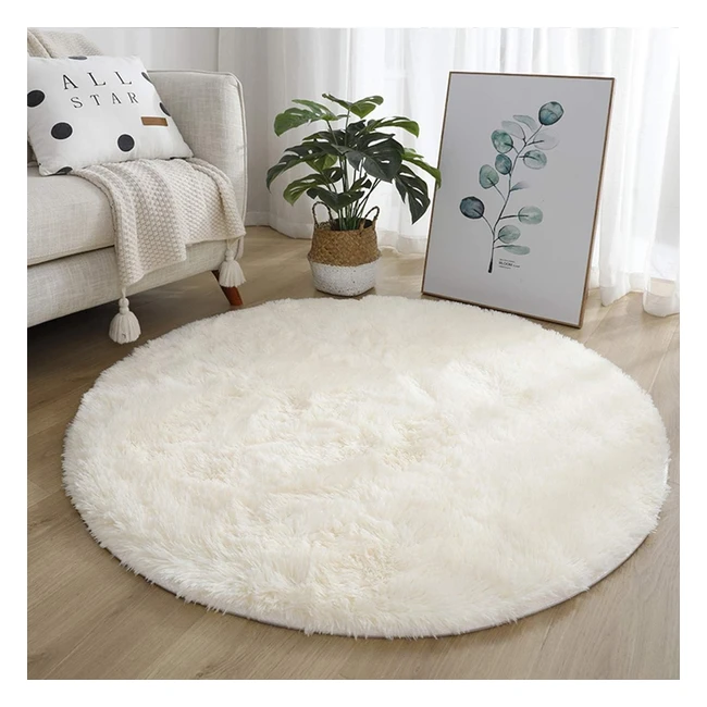 Tapis rond chambre Leesentec anti slip doux moelleux blanc 140cm