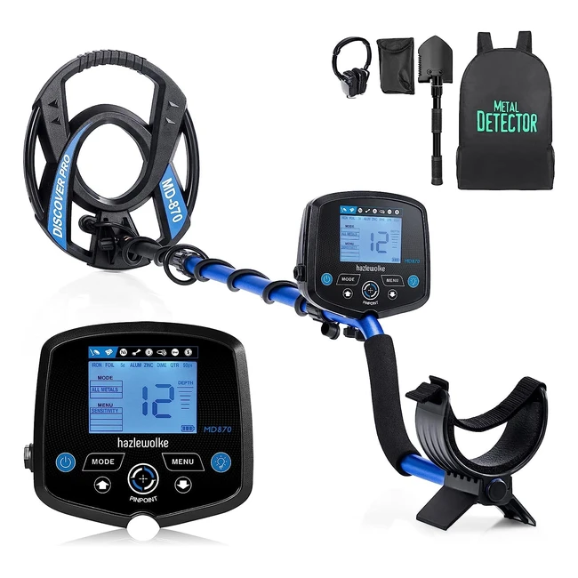 Hazlewolke 30cm Détecteur de Métaux Professionnel - Détecteur d'Or Léger - 28cm Bobine de Recherche Étanche - Gold Detector avec Casque - 4 Modes - 3 Tons - Pinpoint Metal Detector avec Rétroéclairage