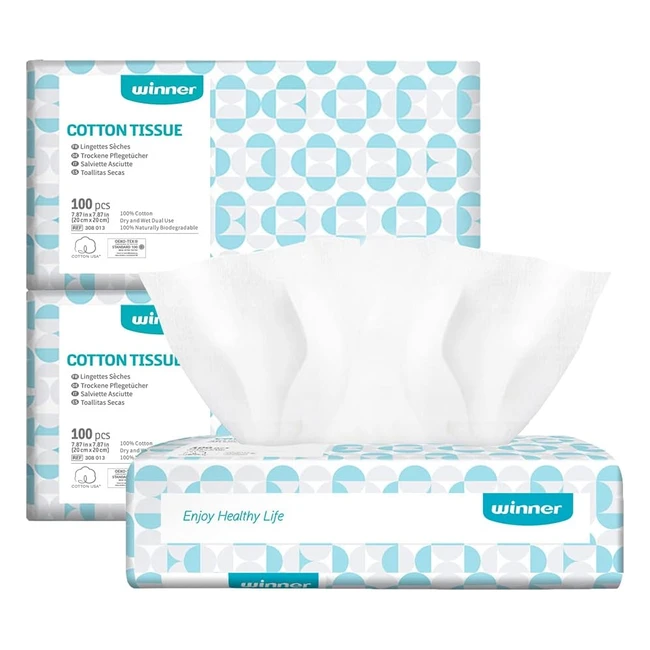Winner 300 Pezzi Salviette Asciutte 100% Cotone per Pelli Sensibili