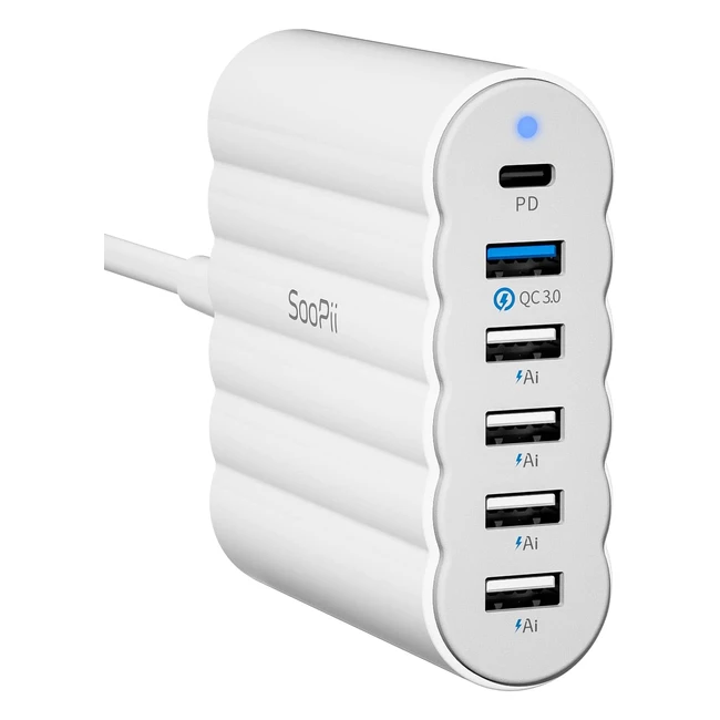 Soopii USB C Charger 68W 6-Port Charging Hub | PDPPS & QC Fast Charge | 6 Mixed Cables