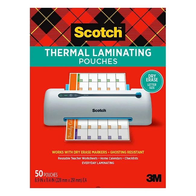 Scotch Dry Erase Thermal Laminating Pouches - 50 Pack - Reusable - 89 x 114 Inch