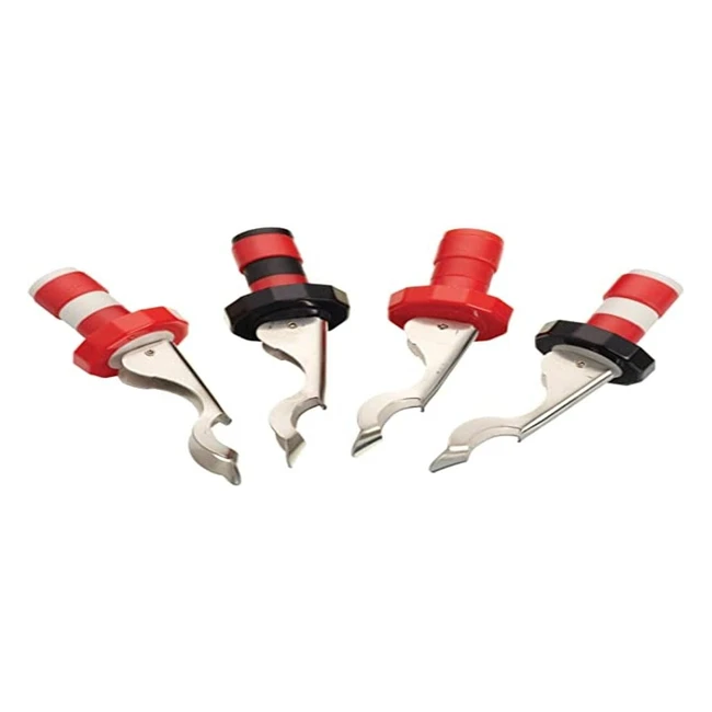 Tapones Reutilizables para Vino KitchenCraft con Abrebotellas Integrado - Set de 4 Tapones - Acero Inoxidable y Plástico