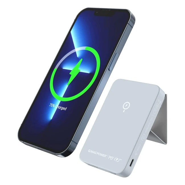 momax Magnetic Wireless Power Bank 5000mAh mit Ständer, USBC für iPhone 141312, Grau