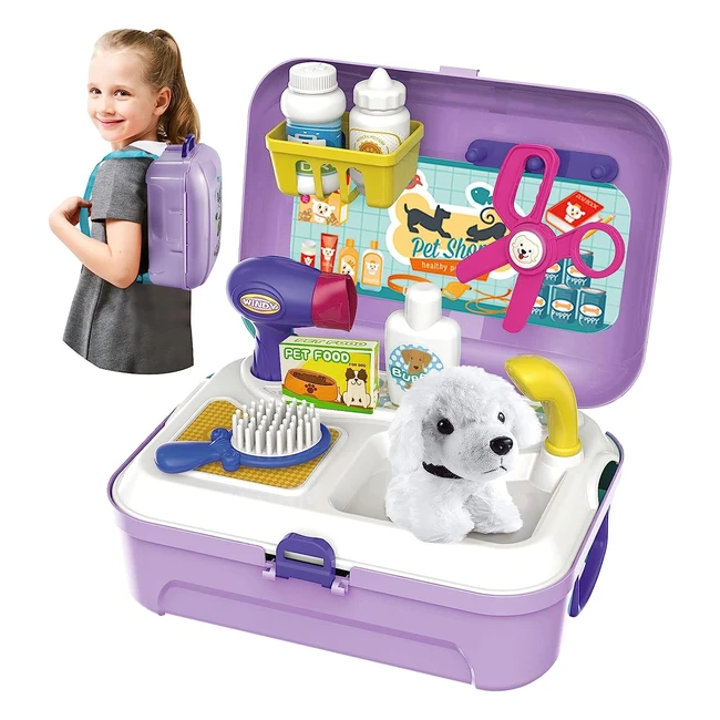 Hersity Maletín Veterinaria Juguete con Mochila - Set Veterinario Perritos de Juguete - Juego Cuidado de Mascotas - Regalos para Niños y Niñas