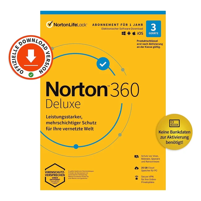 Norton 360 Deluxe 2022 - Schützen Sie 3 Geräte - Antivirus, VPN, Passwortmanager