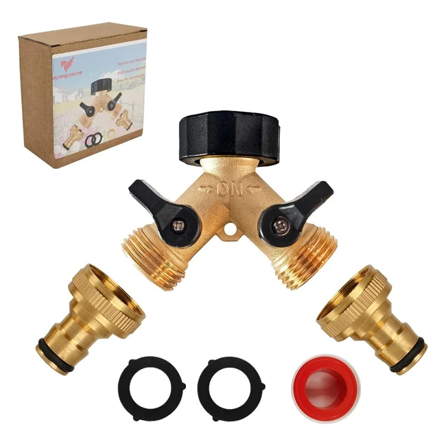2 Way Garden Hose Splitter - Boost Productivity with Individual On/Off & Quick Connectors - Durable Brass Connector - No Leaks or Issues