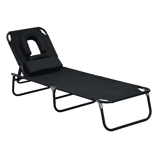 Homcom Transat de Jardin Chaise Longue Pliante Bain de Soleil pour Lecture Noir 