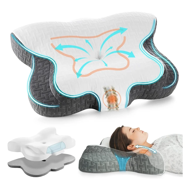 Elviros Cervical Memory Foam Neck Pillow - Pain Relief, Adjustable Orthopedic Contour Support - Queen Size