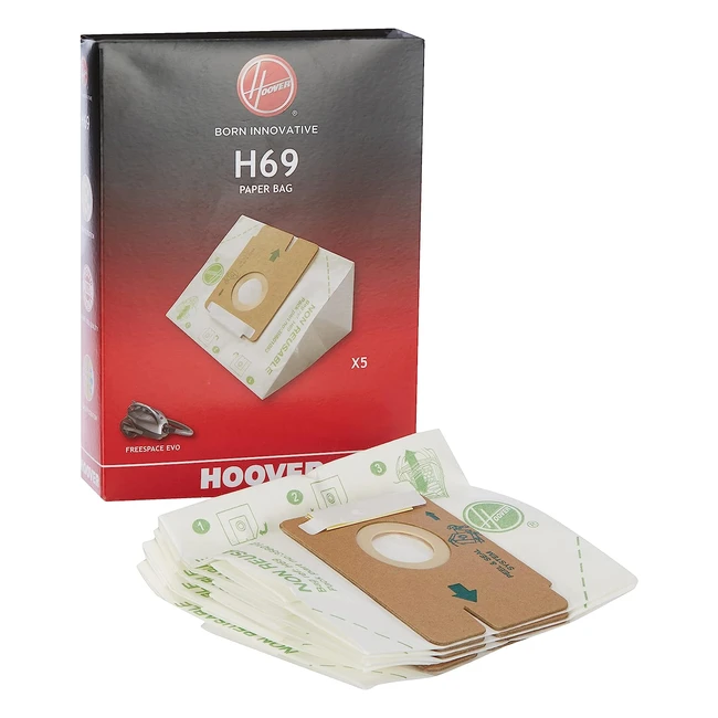 Hoover H69 Vacuum Cleaner Bags - Original, Anti-Odor, Extra Filtering - Compatible with Hoover Freespace Evo - 5 Bags