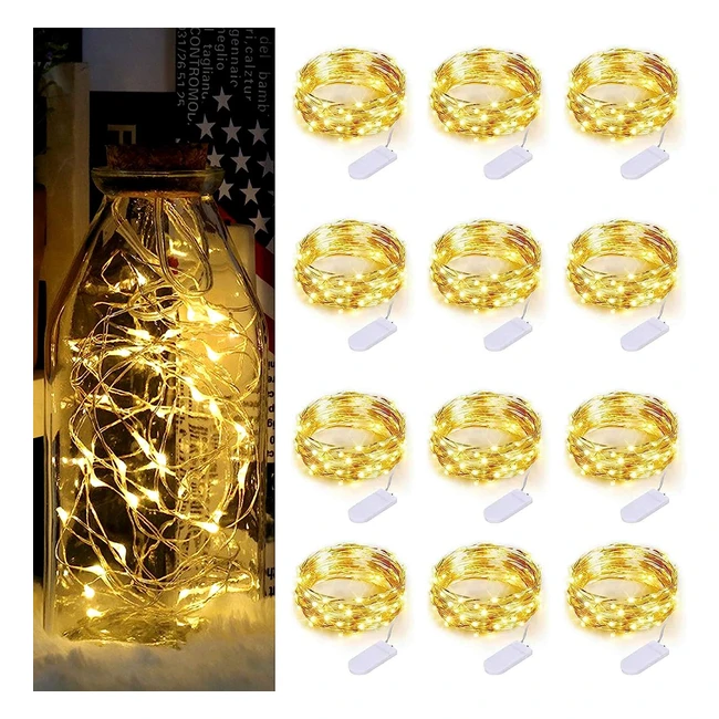 Lot de 12 guirlandes lumineuses à pile 2m 20 LED - Décoration chambre, mariage, Noël