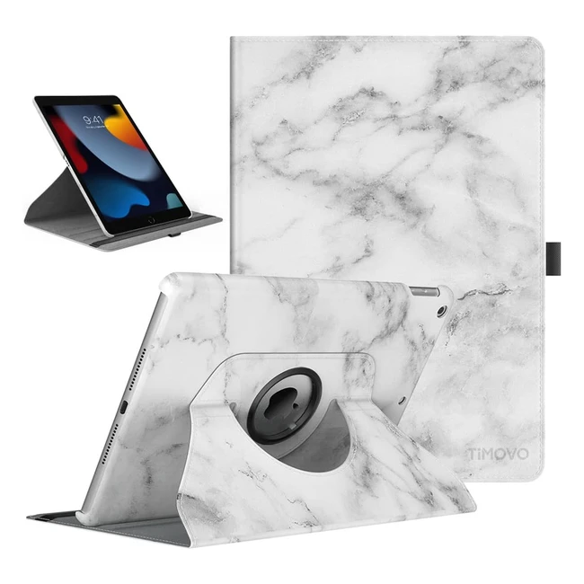 Timovo Case for New iPad 9th Gen 2021 - 360° Rotating Stand Protective Cover - Auto Sleep/Wake - White Marble