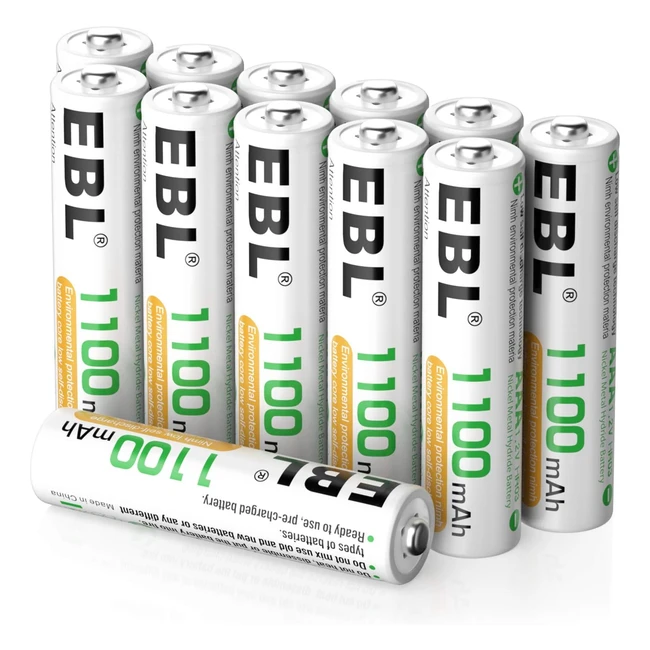 EBL 12pcs AAA Piles Rechargeables 1100mAh HR03 12V Haute Capacité