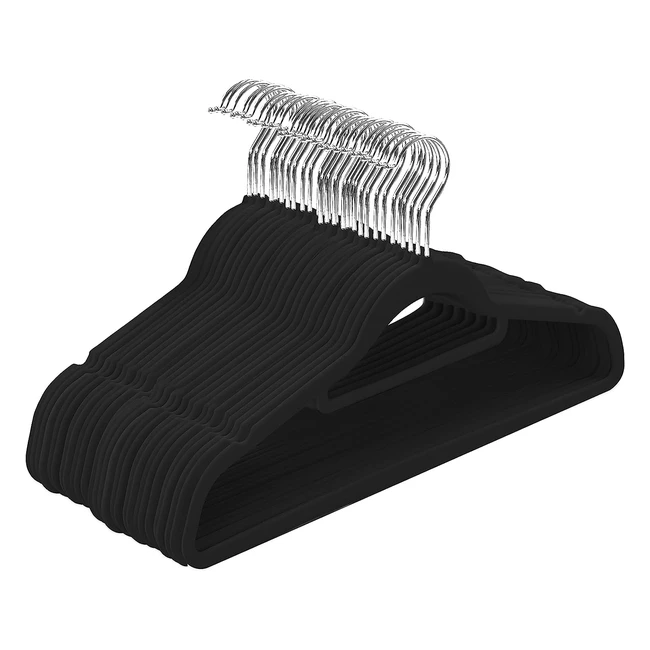 Premium Samt Kleiderbügel für Hemden, Kleider, Anzüge, Jacken, Trägertops - Rutschfest - 50er Pack - Schwarz