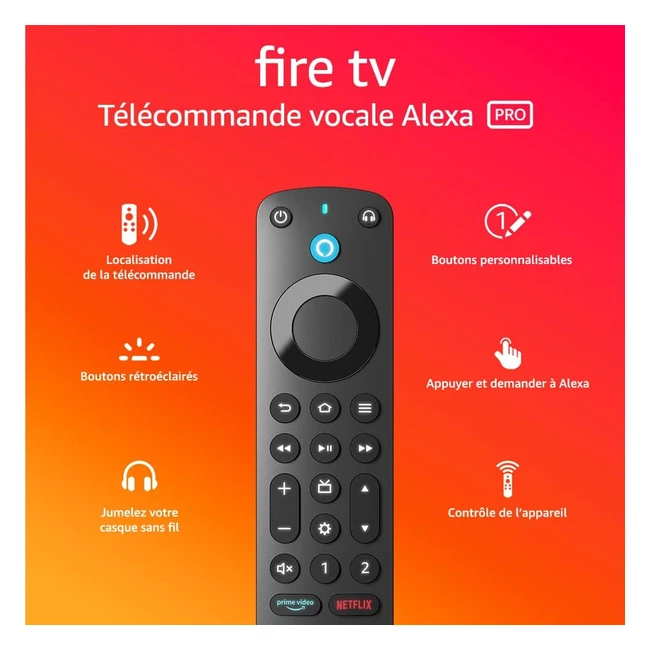 Télécommande vocale Alexa Pro avec localisation, contrôle TV et rétroéclairage - Appareil Fire TV requis