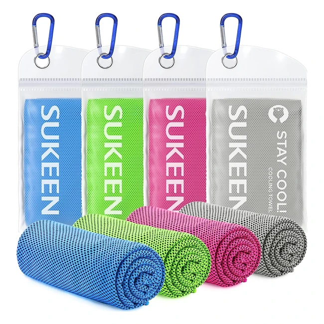 Sukeen Cooling Towel 4 Pack - Instant Cooling, Soft & Breathable for Yoga, Sports, Running - #1 Hot Flush Saviour