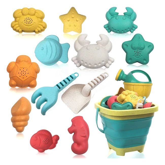 Homemall Beach Toys Set for Kids - 14pc Play Sand Toys - Collapsible Bucket and 