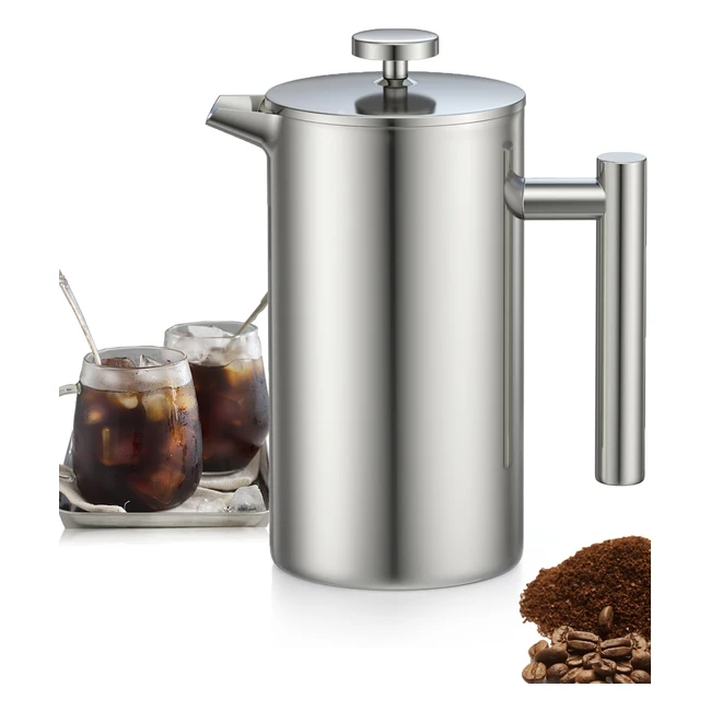 Cafetera Francesa 1L Acero Inoxidable  Doble Pared Aislada  Filtro Triple  Ma