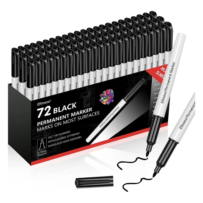 Pennarello Indelebile Nero EFIMESO 72 - Punta Fine - Lavora su Roccia, Carta, Ceramica, Metallo, Vetro e Tessuto