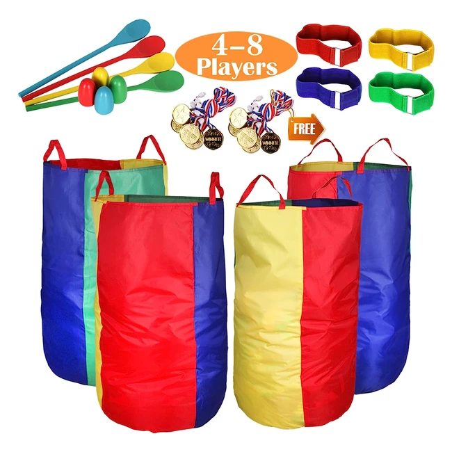 Giochi da Esterno Compleanno Bambini Adulti - Sacchi per Saltare Uova e Cucchiai - 3 Giochi di Corse di Gambe