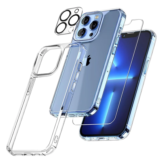 Tauri 5-in-1 iPhone 13 Pro Case - Military-Grade Drop Tested - Clear & Not Yellowing - 2x Tempered Glass Screen Protector - 2x Camera Lens Protector