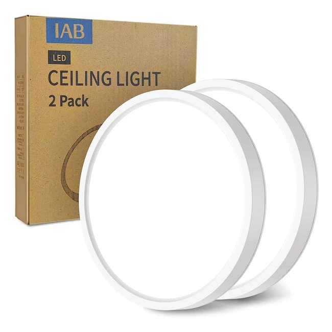 IAB 2 Pack Bathroom Lights Ceiling 4000K LED - 18W Round - 1620lm - IP44 - Energ