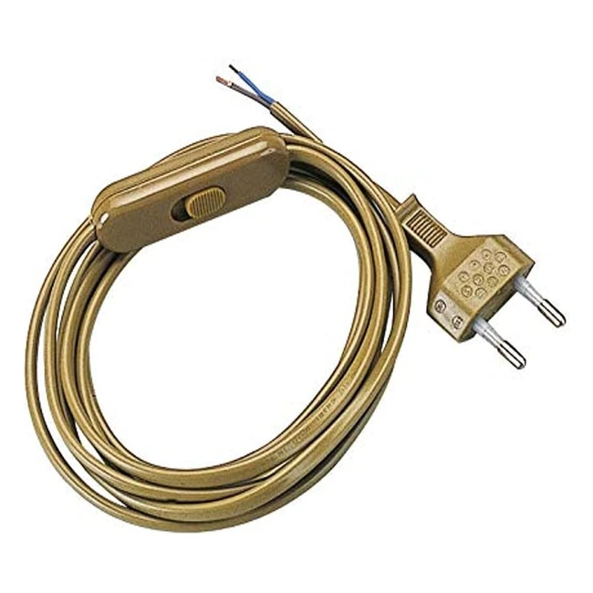 Cable Abat Jour Bipolar Oro 15 mt - Interruptor 2A y Enchufe 25A - Vintage Seguro y Made in Italy