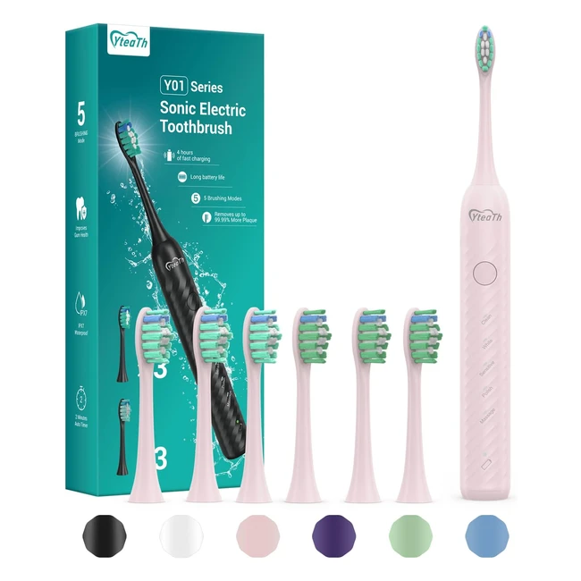 Cepillo Eléctrico Sónico para Dientes Sensibles - 6 Cabezales, 5 Modos, Carga Rápida - Utilízalo por 180 Días