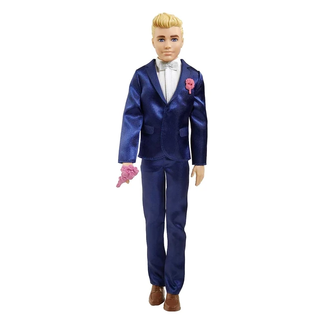 Barbie GTF36 Ken Bräutigampuppe blond, 30cm, Anzug & Schuhe, 5 Zubehörteile