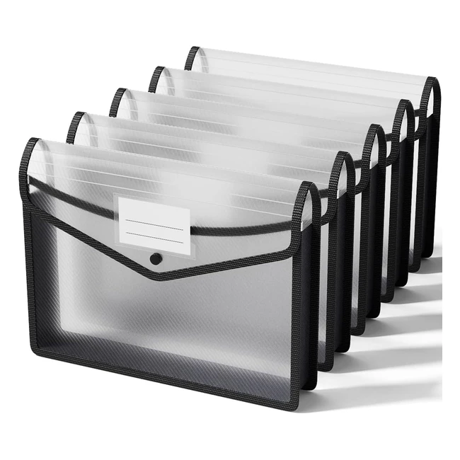 Thinktex Classeur A4 en Plastique avec Expansion 6 cm - Étiquettes et Transparents - Fermeture par Bouton-Pression - 5 Pièces