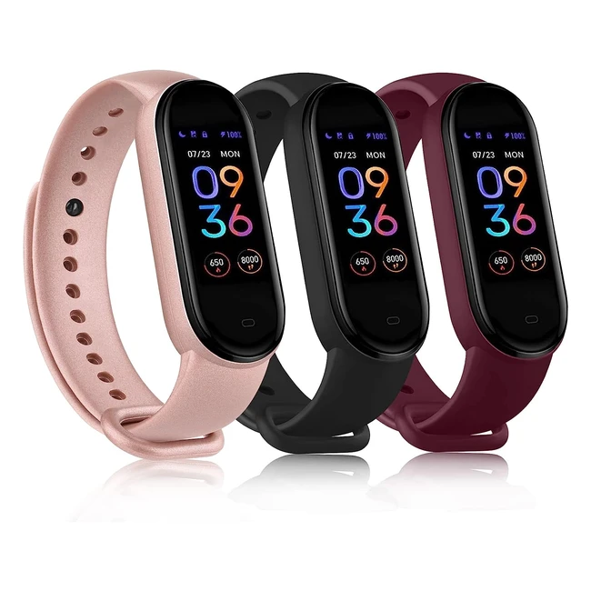 Cinturino Amazfit Band 5 - 3 Pezzi, Morbido Silicone, Nero/Oro/Rosa