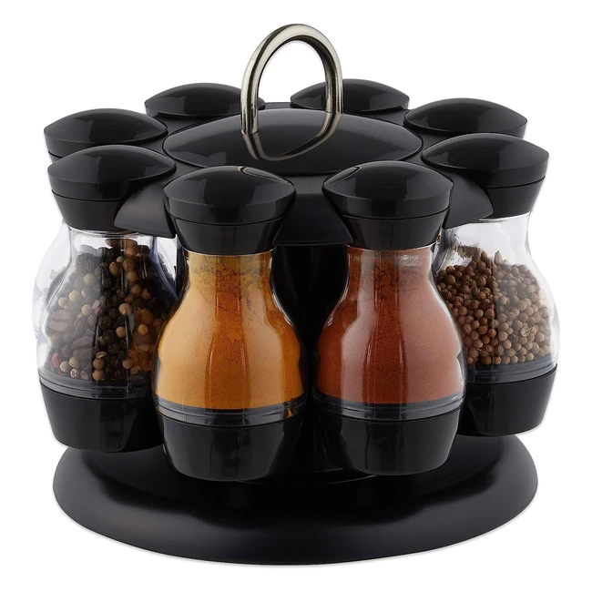 Portaspezie Girevole Relaxdays, 8 Spargispezie, HXD 17x19 cm, Nero Trasparente