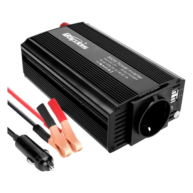 Bapdas 500W Power Inverter Auto DC 12V a 220-240V AC - 2 Porte USB 4.2A