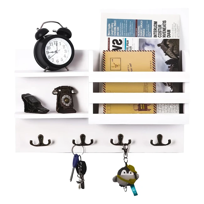 Portachiavi da parete in legno con 4 ganci - Rustico e resistente