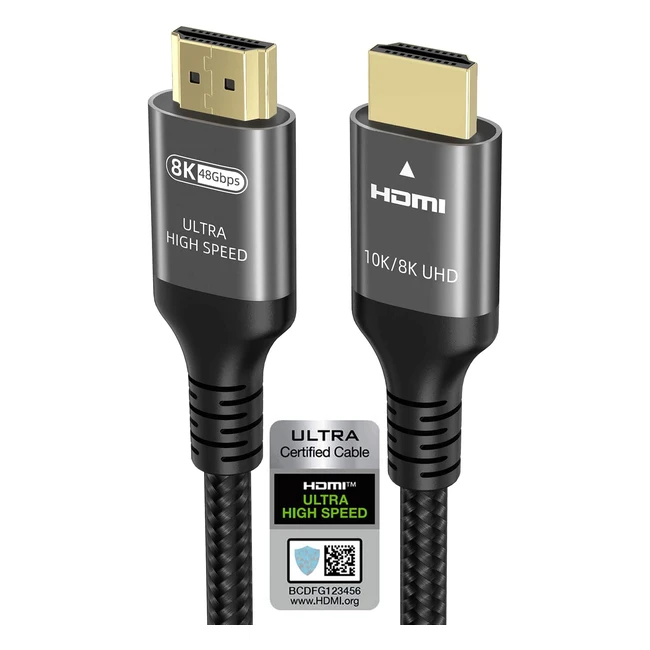 10k 8k 4k HDMI-Kabel 2m zertifiziert 1ms 48 Gbps Ultra High Speed HDMI 2.1 Kabel 4k 120Hz 144Hz 8k 60Hz ARC eARC DTS:X Dolby Atmos Dynamic HDR HDCP 2.3