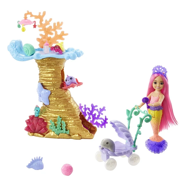Barbie Sirene Playset con Bambola Chelsea Sirena e Cuccioli - Giocattolo per Bambini 3 Anni