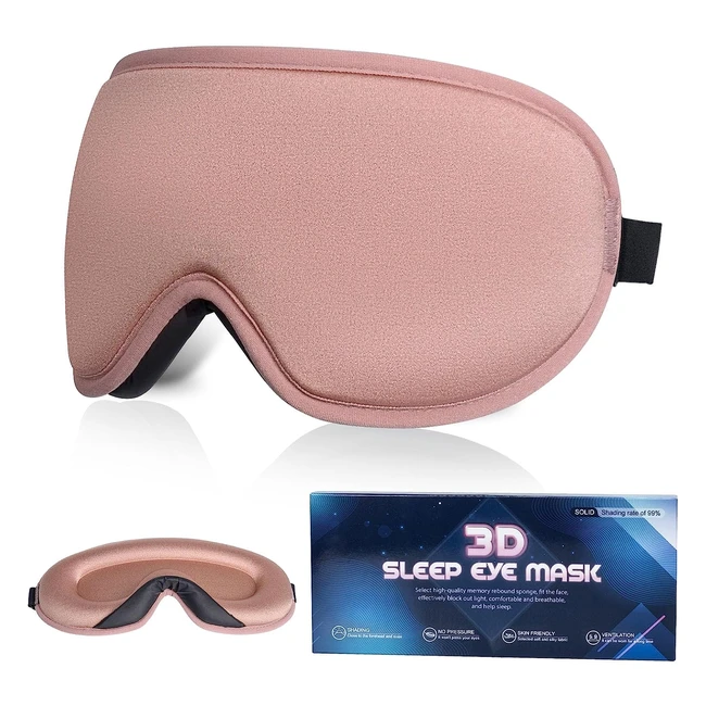 3D Contoured Sleep Mask - Soft and Comfortable - Blocks Light - Perfect for Travel - Pink