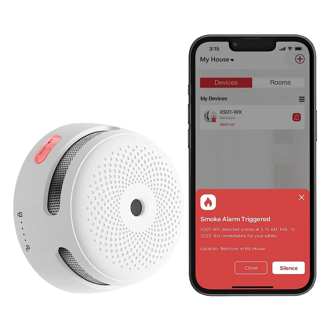 Xsense Wifi Smoke Alarm Detector - Replaceable Battery - Smart Fire Alarm - Certified by TV - EN 14604 Standard